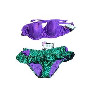 Disney Little Mermaid Purple Underwire Clam Shell Top And Scale Bottom Sz XL